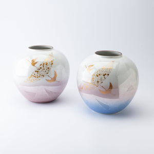 Musubi Kiln Ginsai Crane Round Japanese Flower Vase 8.1 IN