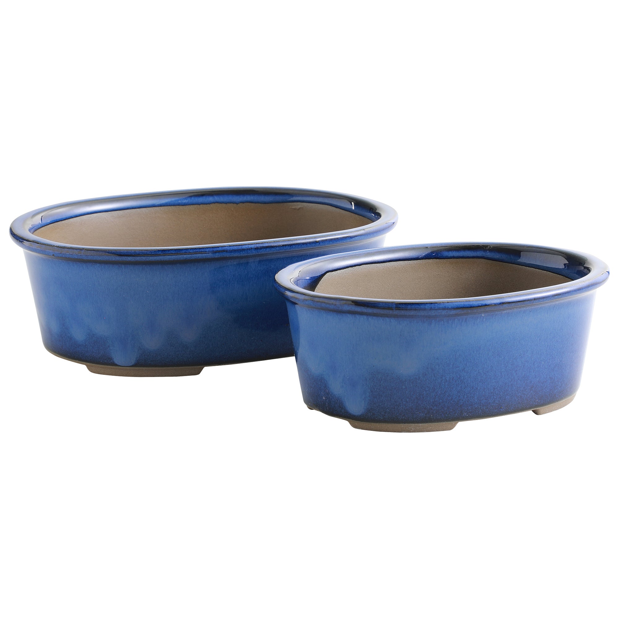 Wazakura [ Banko Series ] 2PCS Oval Bonsai Pots - Namako Blue