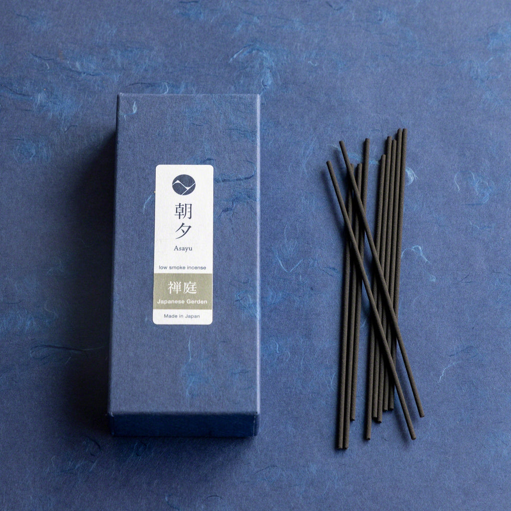 Asayu Japan Low Smoke Incense Gift Set: Japanese Zen Garden Blend Incense Sticks + Zen Incense Holder