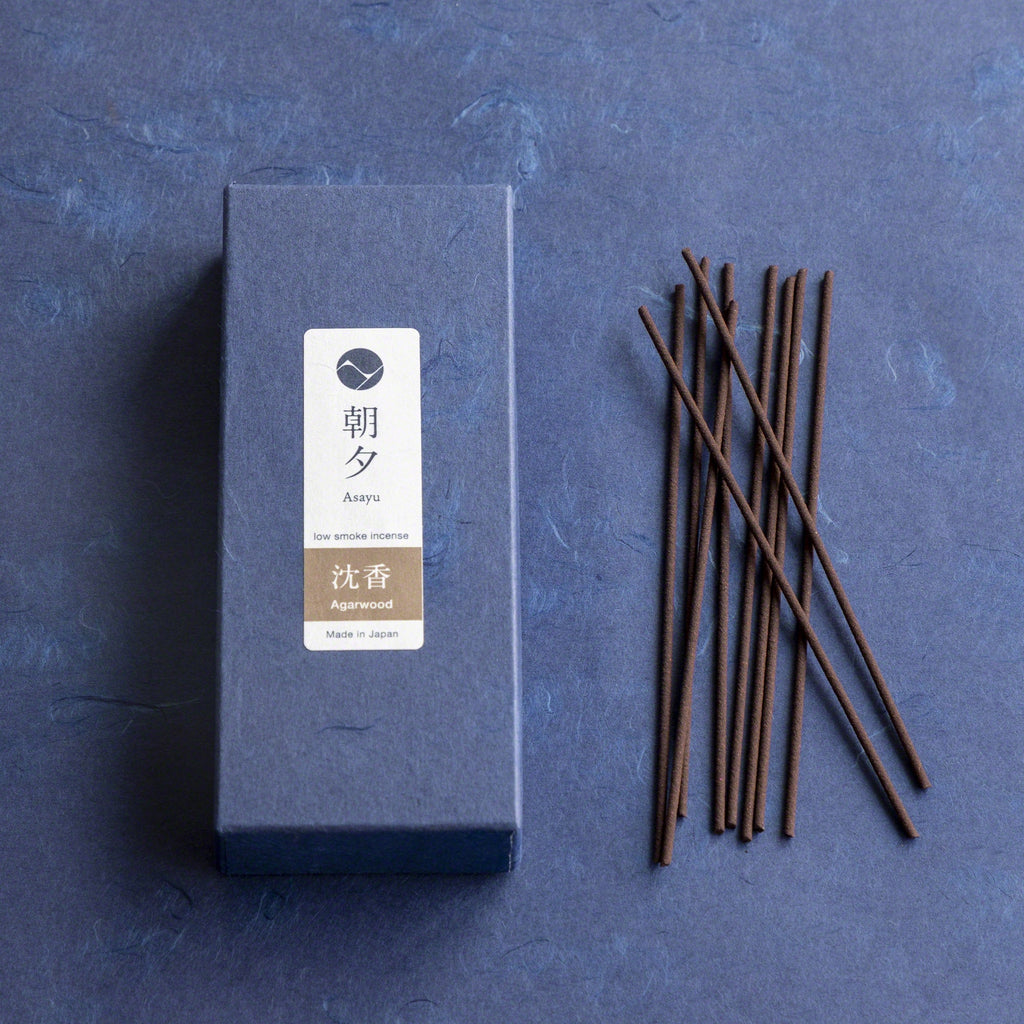 Asayu Japan Low Smoke Incense Gift Set: Agarwood Incense Sticks + Zen Incense Holder