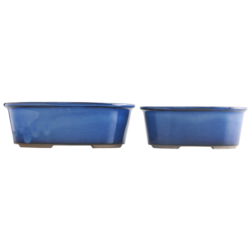 Wazakura [ Banko Series ] 2PCS Oval Bonsai Pots - Namako Blue