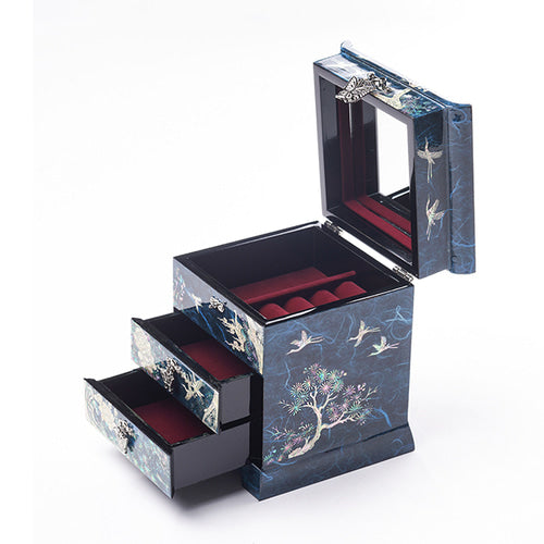 Najeon Mother-of-Pearl Jewelry Box - Crane & Pine, Purple, 3 - Tier - view 5