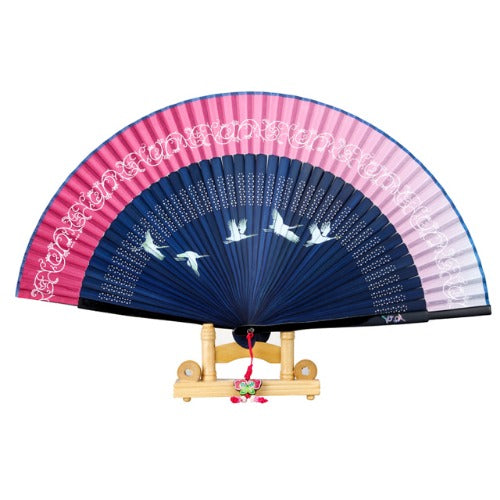 Najeon Mother-of-Pearl Folding Fan - Crane, Navy