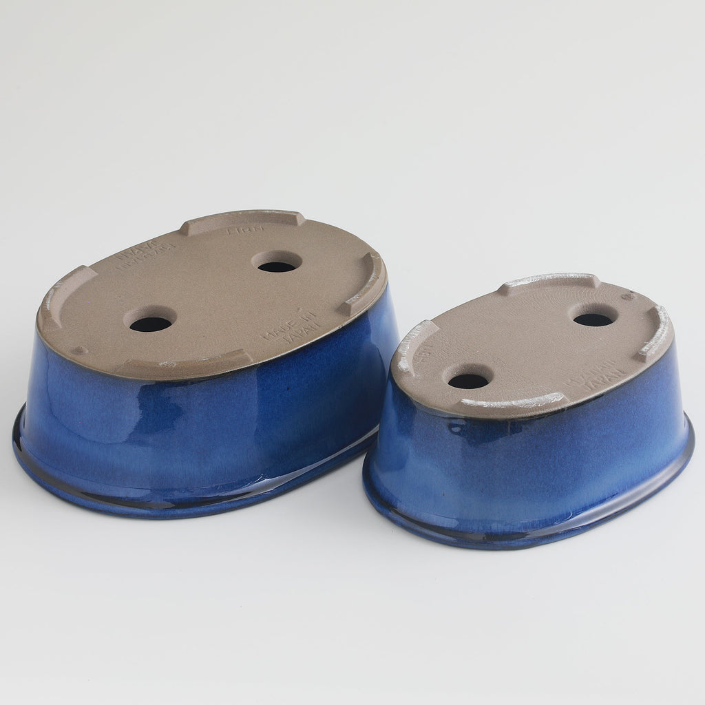 Wazakura [ Banko Series ] 2PCS Oval Bonsai Pots - Namako Blue