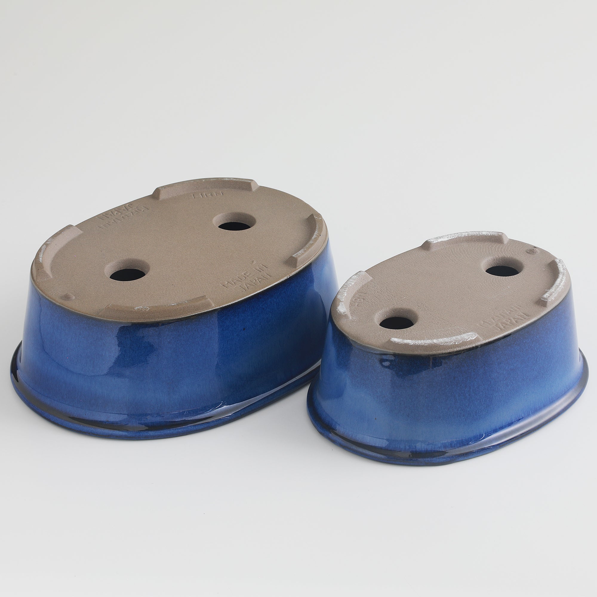 Wazakura [ Banko Series ] 2PCS Oval Bonsai Pots - Namako Blue