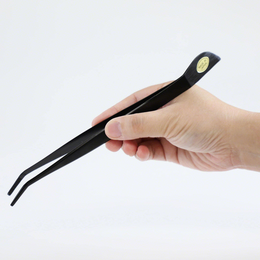 Wazakura Black Coated Bonsai Curved Tip Tweezer with Spatula 8.6"(220mm)