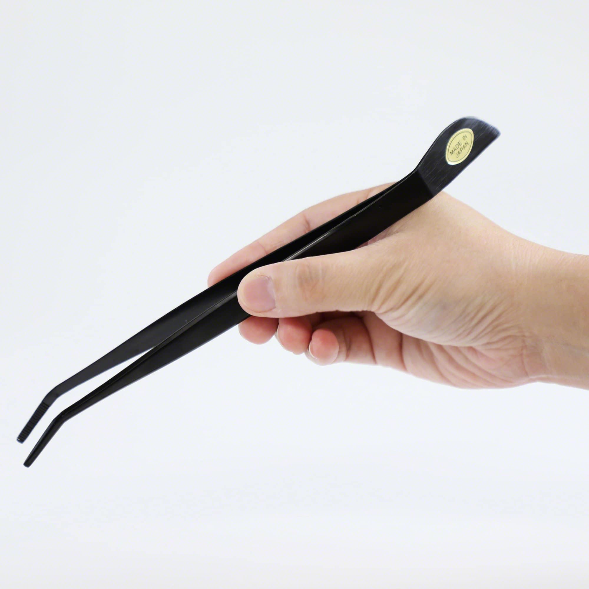 Wazakura Black Coated Bonsai Curved Tip Tweezer with Spatula 8.6"(220mm)