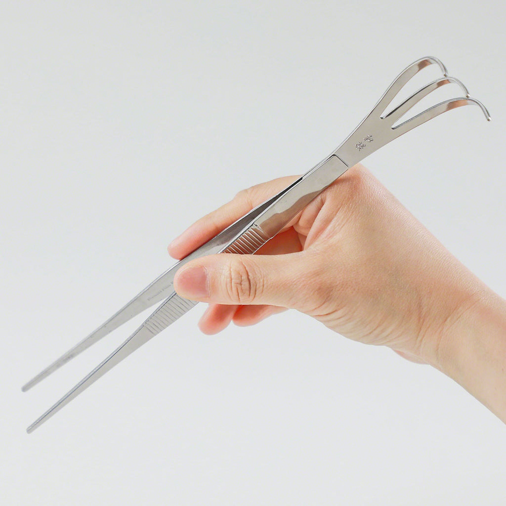 Wazakura Bonsai Curved Tip Tweezer with Rake 8.6"(220mm)