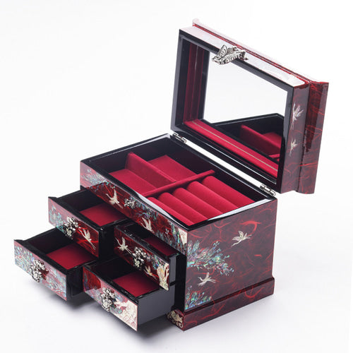 Najeon Mother-of-Pearl Jewelry Box - Crane & Pine, Purple, 5 - Tier - view 5