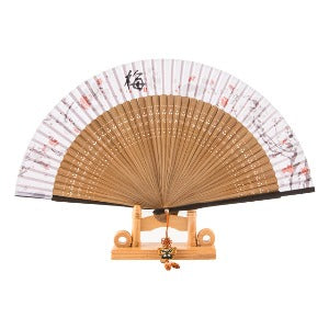 Korean Silk Folding Fan - Plum Blossom, Beige - view 2