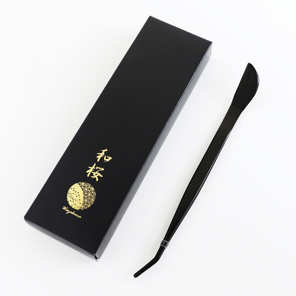 Wazakura Black Coated Bonsai Curved Tip Tweezer with Spatula 8.6"(220mm)