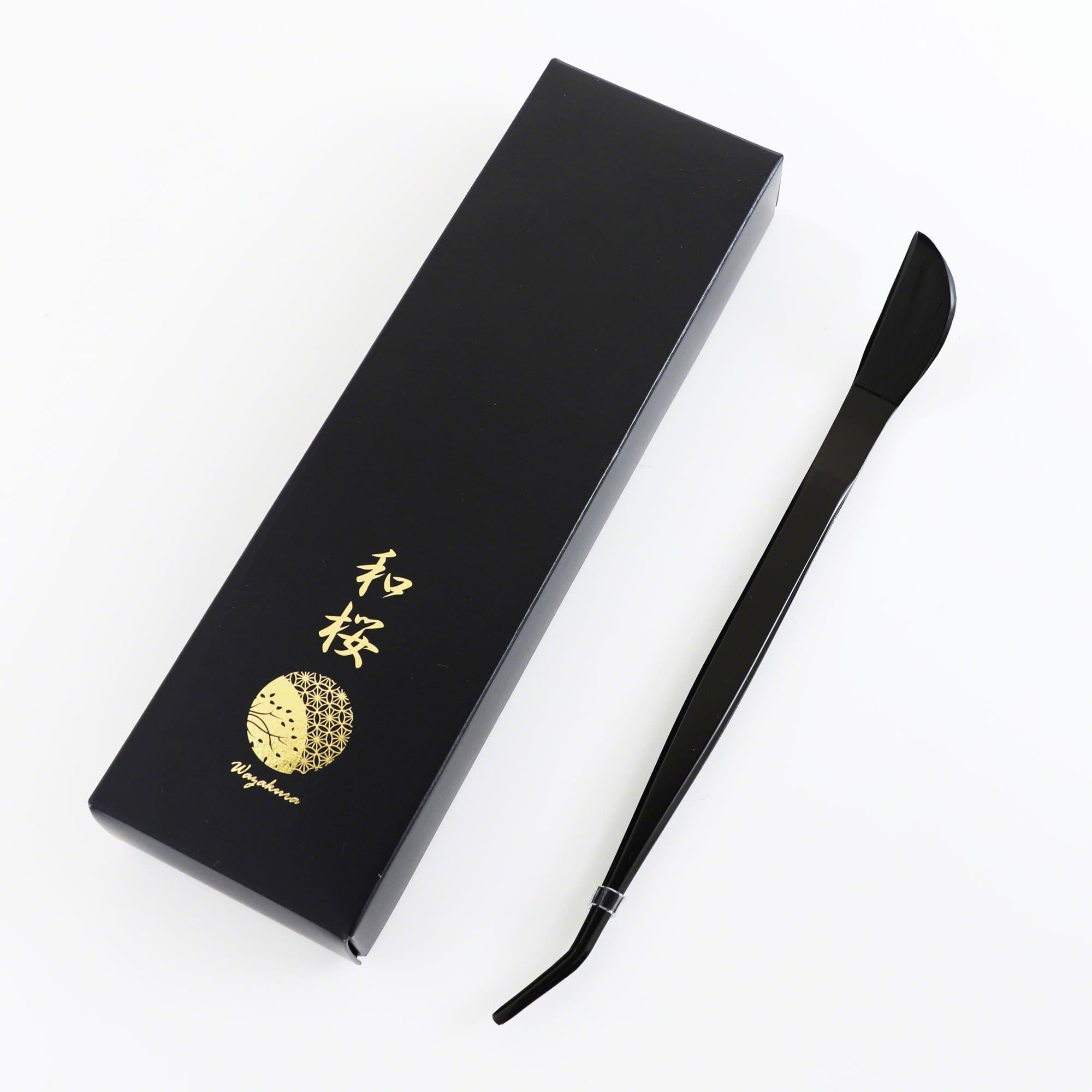 Wazakura Black Coated Bonsai Curved Tip Tweezer with Spatula 8.6"(220mm)