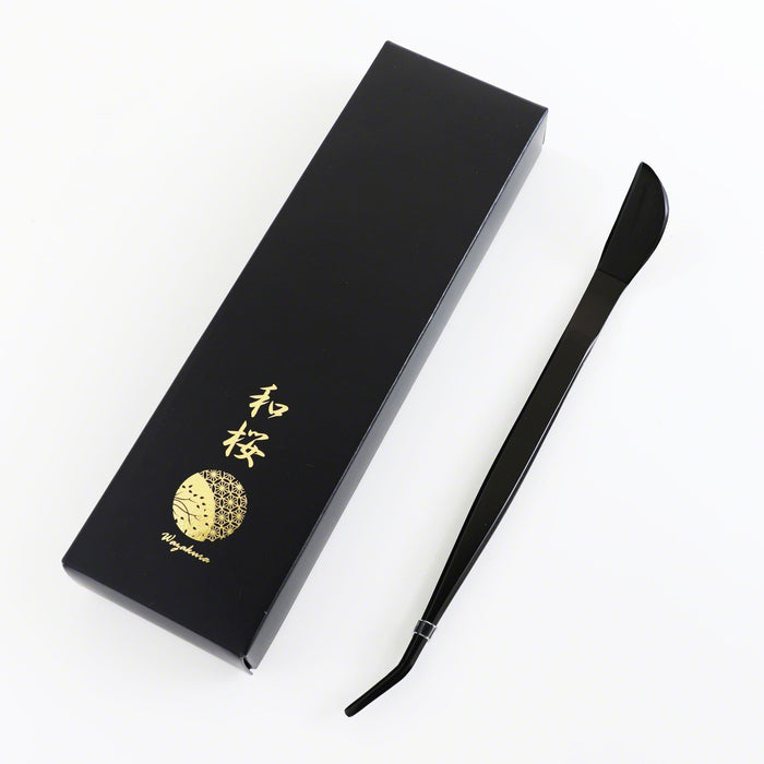 Wazakura Black Coated Bonsai Curved Tip Tweezer with Spatula 8.6"(220mm)