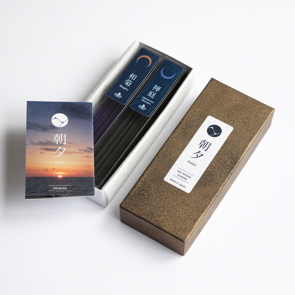 Asayu Japan Low Smoke Incense Sticks 40g Zen Scent Set: Wagiku Chrysanthemum & Japanese Garden