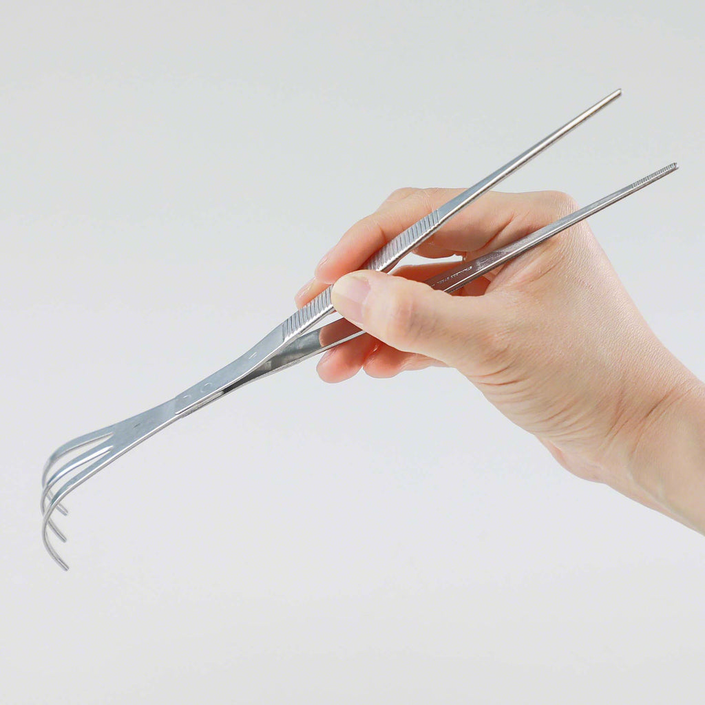 Wazakura Bonsai Curved Tip Tweezer with Rake 8.6"(220mm)