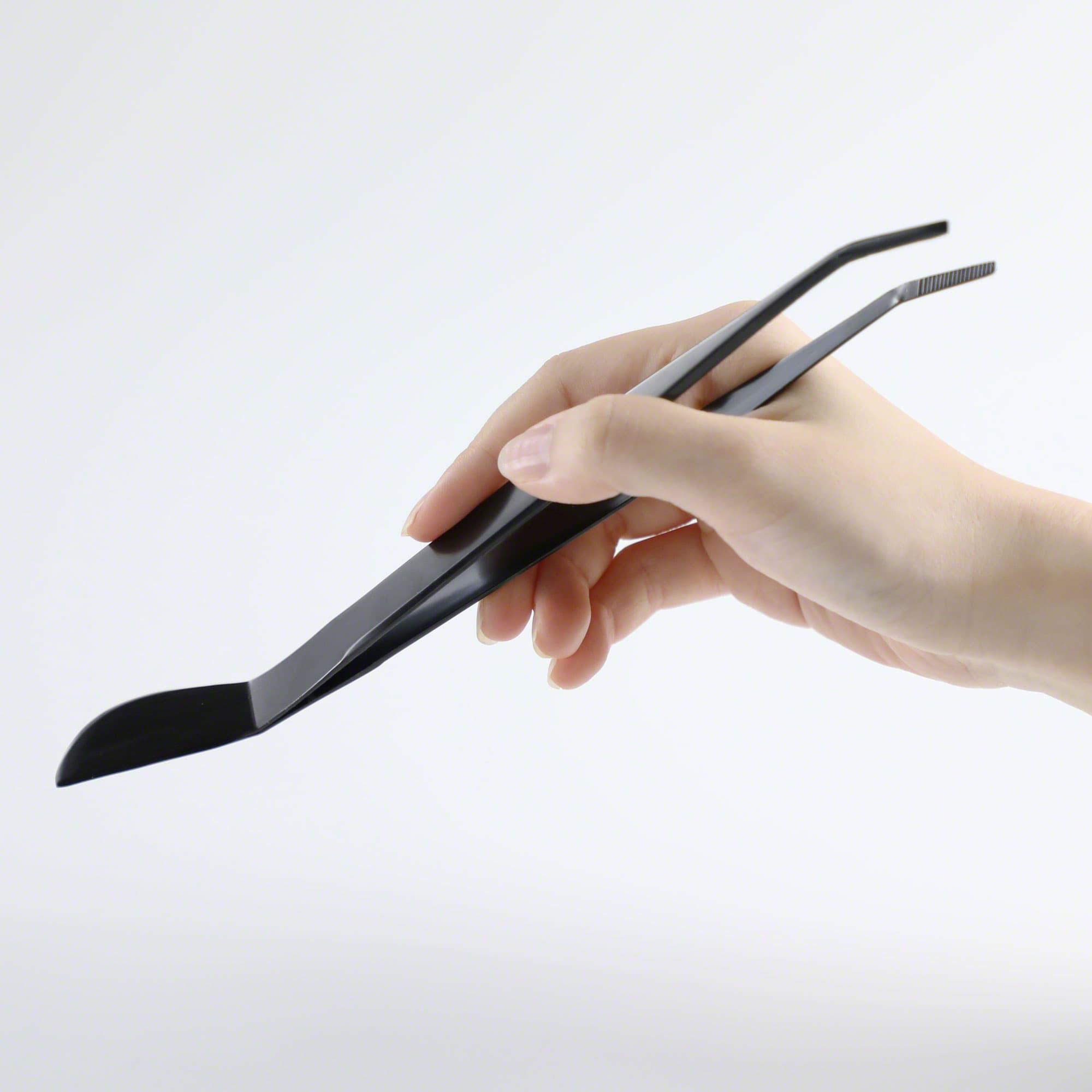 Wazakura Black Coated Bonsai Curved Tip Tweezer with Spatula 8.6"(220mm)