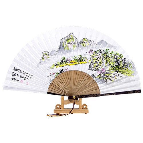 Korean Folding Fan - Landscape, Jade