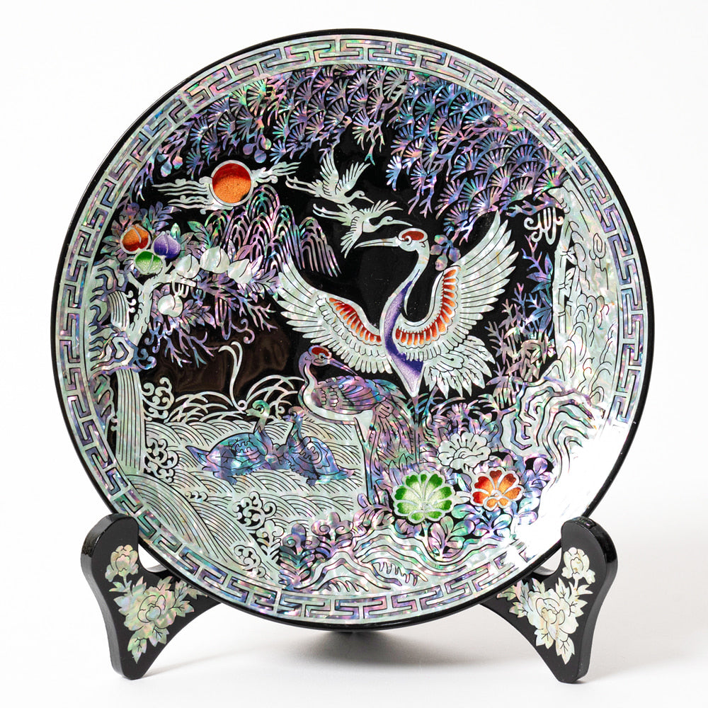 Najeon Mother-of-Pearl Tray - Crane & Pine, Black - view 8