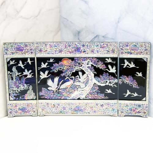 Najeon Mother-of-Pearl Folding Screen - Crane & Pine, 3 - Panel (III) - view 6
