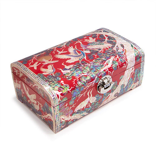 Najeon Mother-of-Pearl Jewelry Box - Crane & Pine, Red, 2 - Tier - view 5