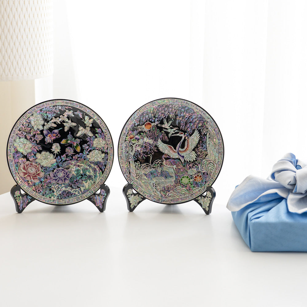 Najeon Mother-of-Pearl Tray - Crane & Pine, Black - view 6