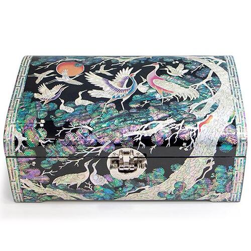 Najeon Mother-of-Pearl Jewelry Box - Crane & Pine, Black, 2 - Tier - view 4