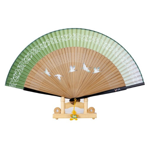 Najeon Mother-of-Pearl Folding Fan - Crane, Green