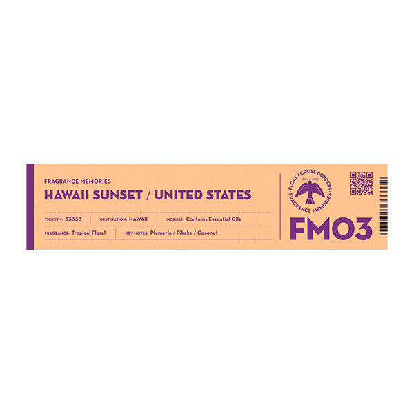 Nippon Kodo FRAGRANCE MEMORIES - FM 03 Hawaii Sunset / United States 15 sticks (Plumeria, Pikake, Coconut)