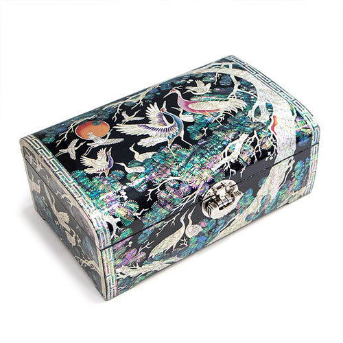 Najeon Mother-of-Pearl Jewelry Box - Crane & Pine, Black, 2 - Tier - view 5