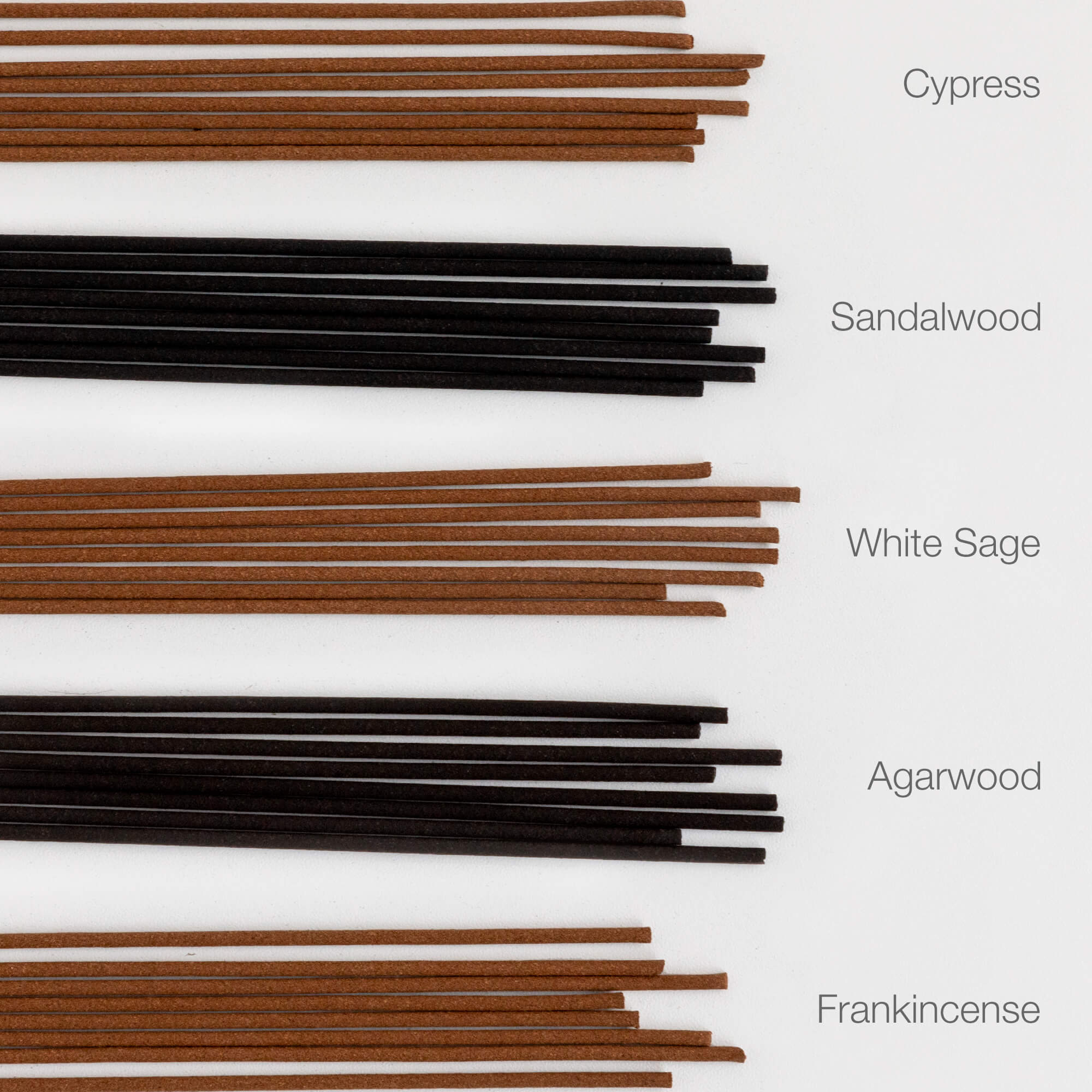 Asayu Japan 100% Natural Incense Sticks Assortment, Set of 5 Scents: Sandalwood, Agarwood, Cypress, White Sage, Frankincense