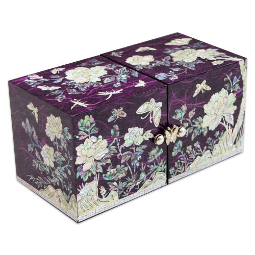 Najeon Mother-of-Pearl Jewelry Box - Peony, Purple, Medium - view 2