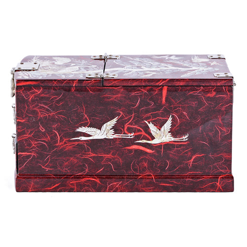 Korean Jewelry Box - Crane & Pine, Red, 2 - Tier