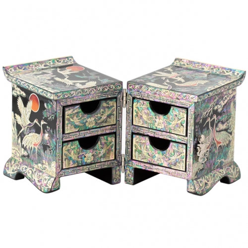 Korean Jewelry Box - Crane & Pine, Black (by Oh Myung - ho) (II)