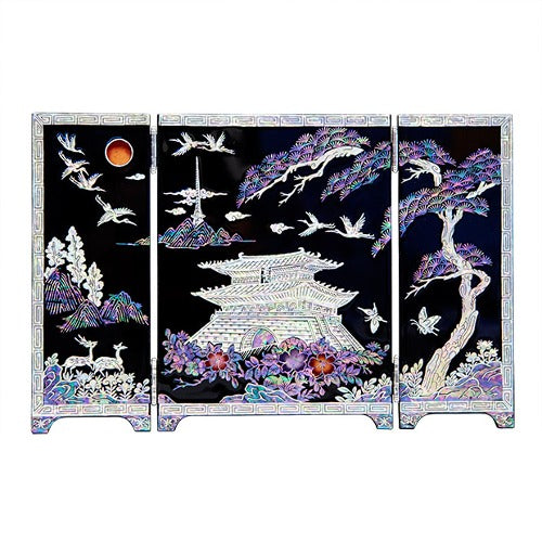 Najeon Mother-of-Pearl Folding Screen - Crane & Pine, 3 - Panel (II)