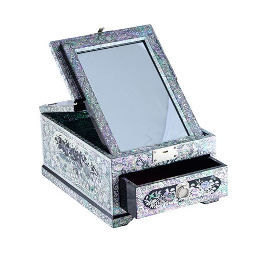 Korean Jewelry Box - Crane & Pine, Black, 1 - Tier
