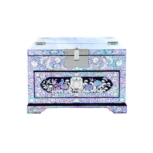 Korean Jewelry Box - Crane & Pine, Black, 1 - Tier