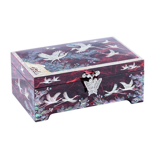Korean Jewelry Box - Crane & Pine, Red, 1 - Tier