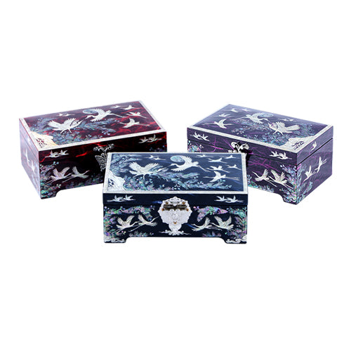 Korean Jewelry Box - Crane & Pine, Red, 1 - Tier
