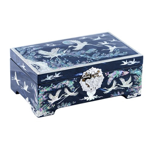 Korean Jewelry Box - Crane & Pine, Red, 1 - Tier