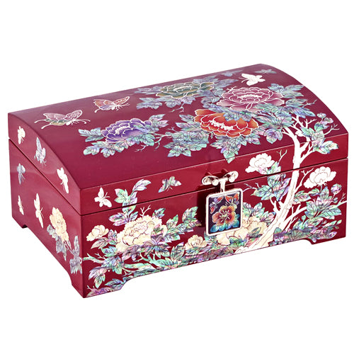 Korean Jewelry Box - Peony, Red, 2 - Tier