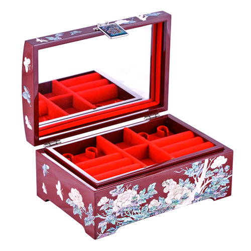 Korean Jewelry Box - Peony, Red, 2 - Tier
