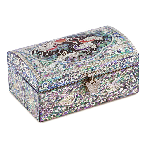 Korean Jewelry Box - Crane & Pine, Black, 1 - Tier (II)