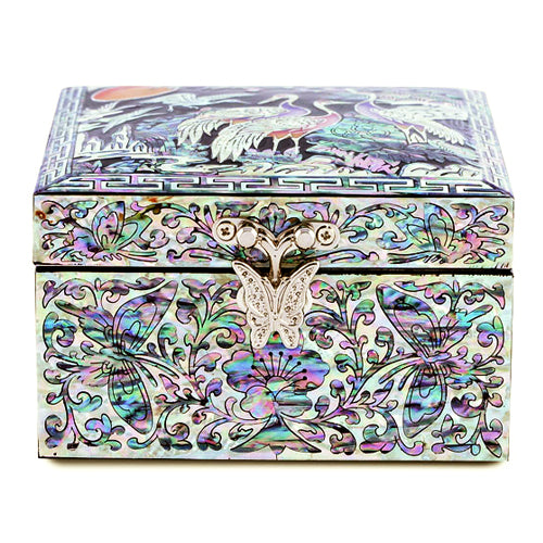 Korean Jewelry Box - Crane & Pine, Black, 1 - Tier (III) - view 5