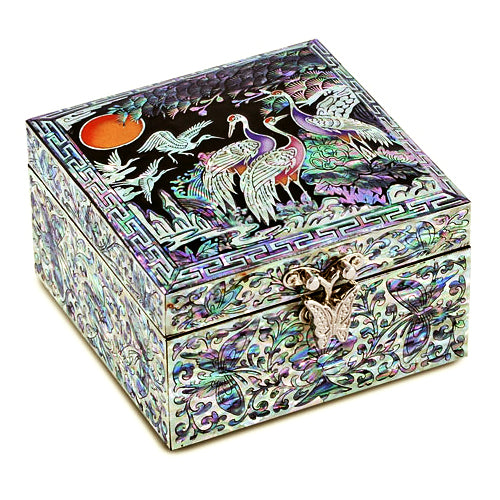 Korean Jewelry Box - Crane & Pine, Black, 1 - Tier (III) - view 4