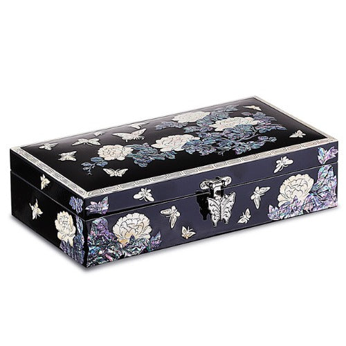Najeon Mother-of-Pearl Jewelry Box - Peony, Black, 1 - Tier (by Oh Myung - ho)