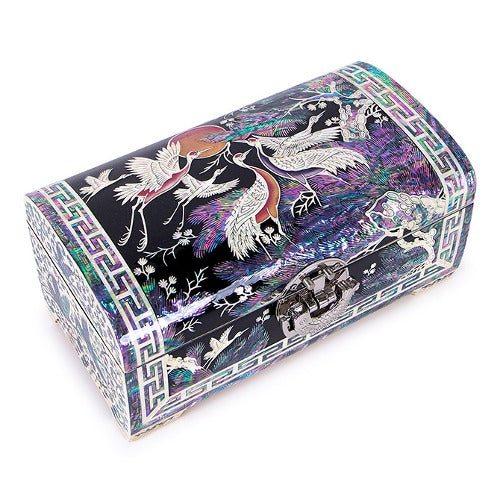 Korean Jewelry Box - Crane & Pine, Black, 2 - Tier (by Oh Myung - ho) (III)