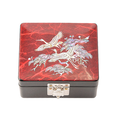 Korean Jewelry Box - Crane & Pine, Red (II) - view 5