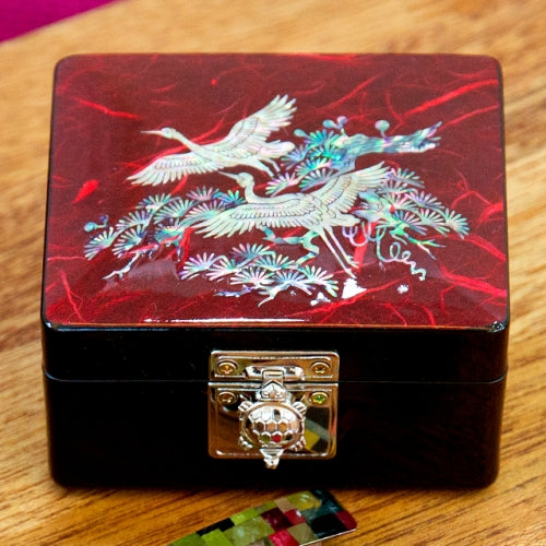 Korean Jewelry Box - Crane & Pine, Red (II) - view 2