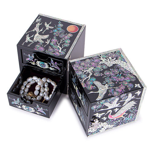 Najeon Mother-of-Pearl Jewelry Box - Crane & Pine, Black, Large - view 7