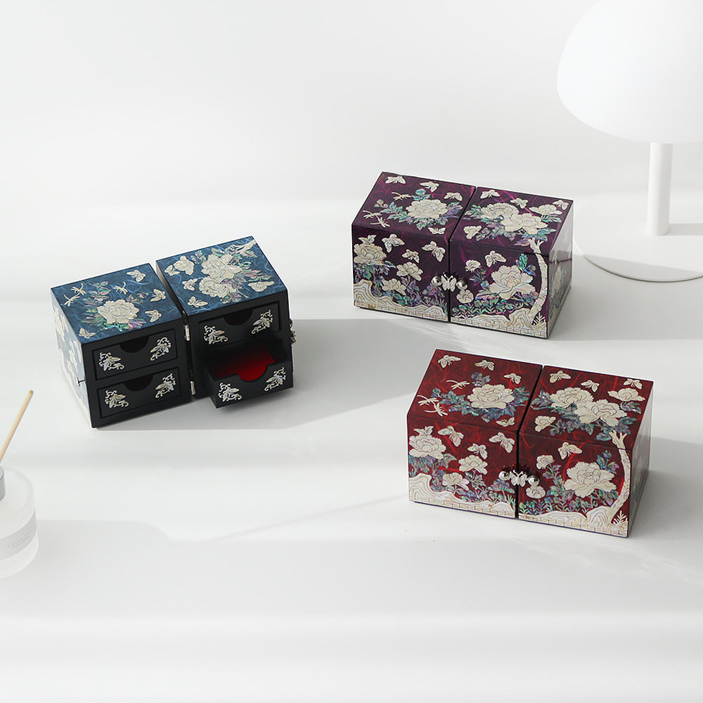 Najeon Mother-of-Pearl Jewelry Box - Peony, Blue, Medium - view 3